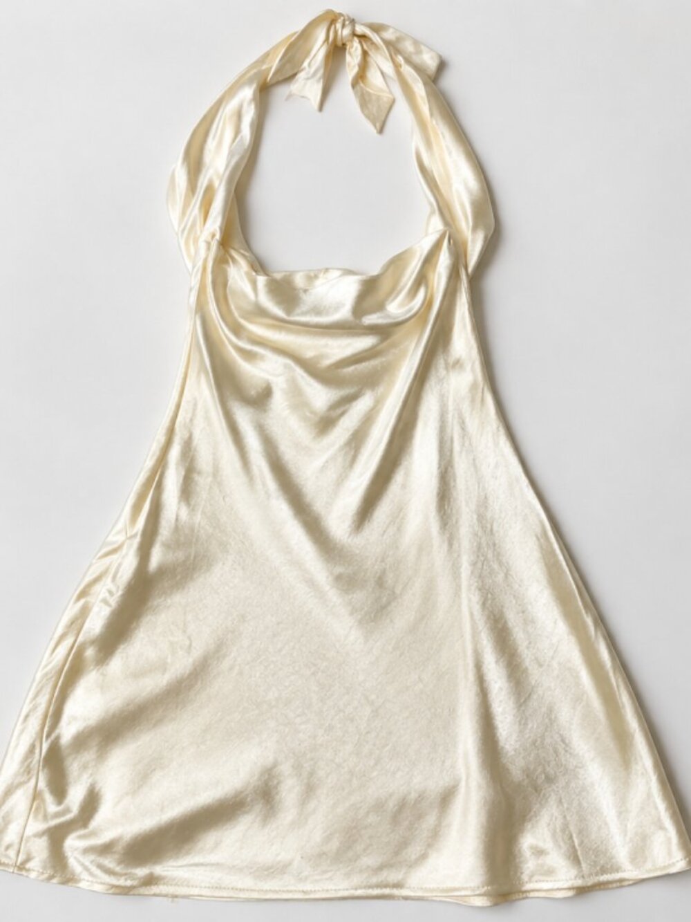 Nasty Gal Ivory Satin Halter Mini Dress Backless Cowl Neck Size 6